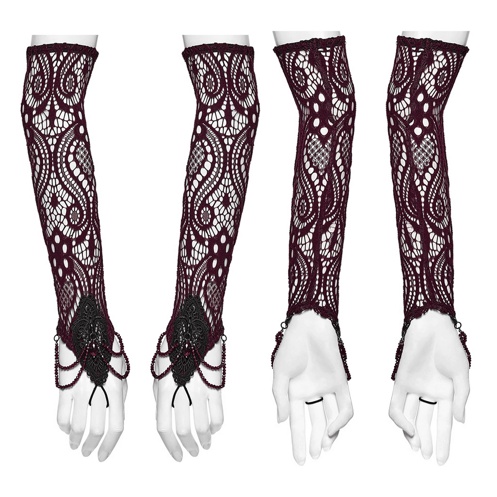Women's Gothic Lace Arm Warmers With Crystal Details