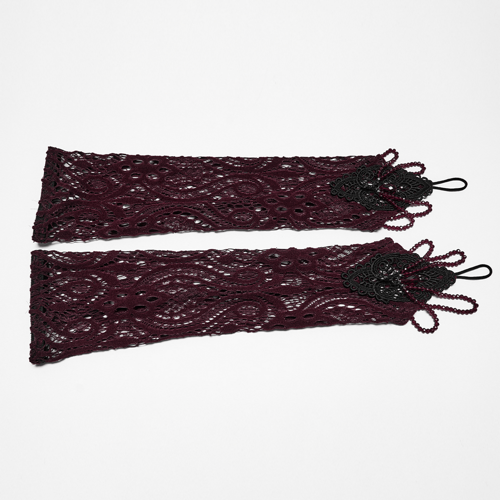 Women's Gothic Lace Arm Warmers With Crystal Details