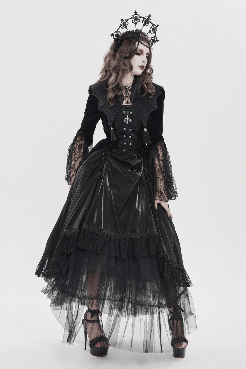 Women's Gothic Lace Bell Sleeve Tailcoat Jacket