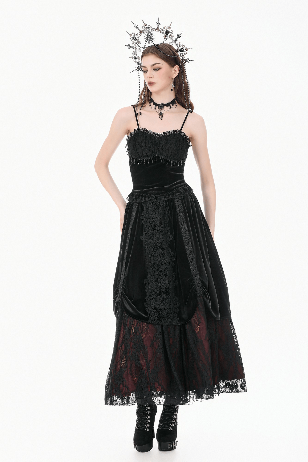 Women's Gothic Lace Camisole with Beaded Bust and Frills