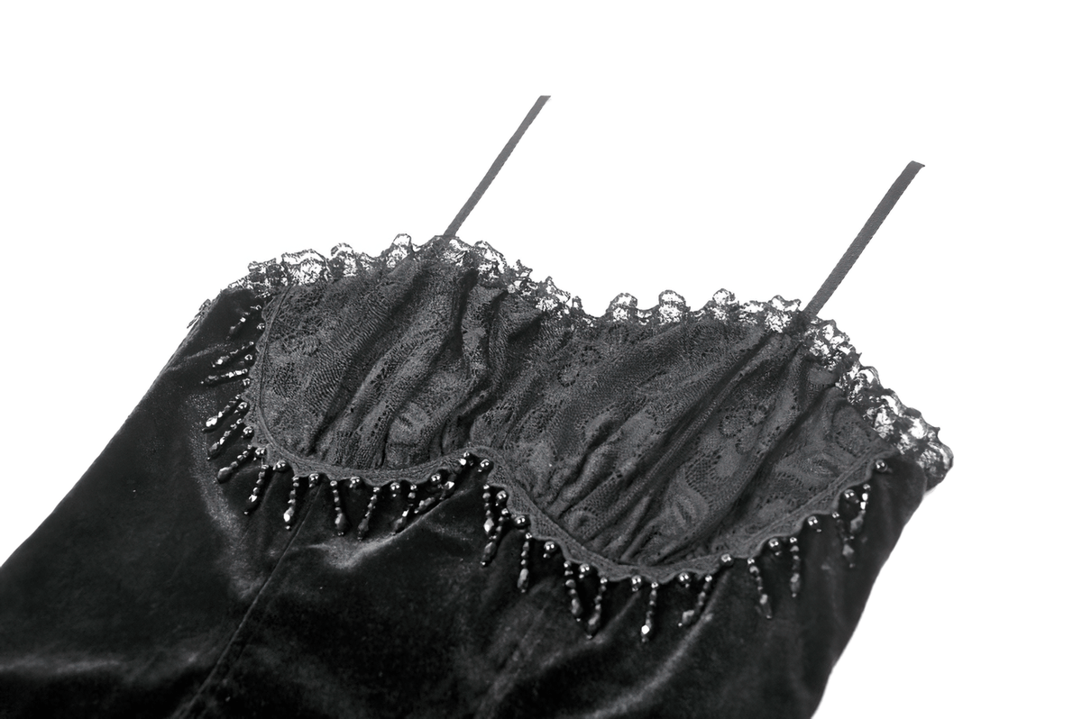 Women's Gothic Lace Camisole with Beaded Bust and Frills