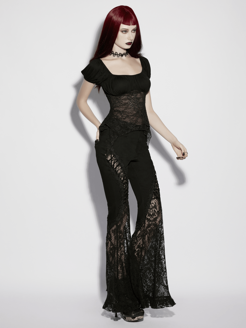 Women's Gothic Lace Handkerchief Hem Puff Top