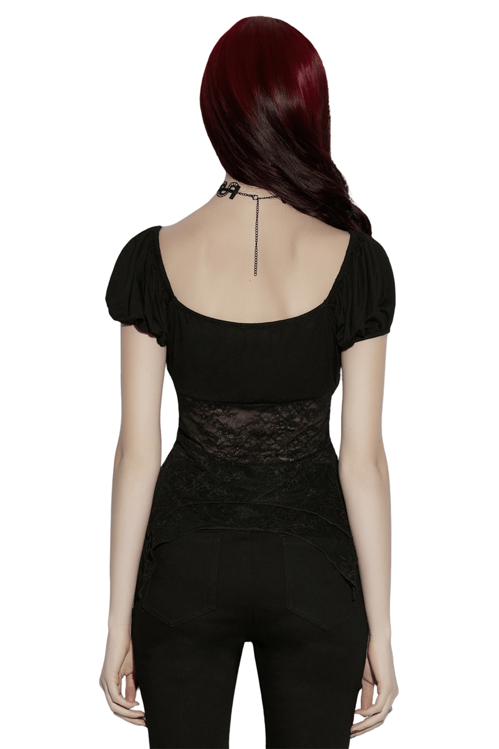 Women's Gothic Lace Handkerchief Hem Puff Top