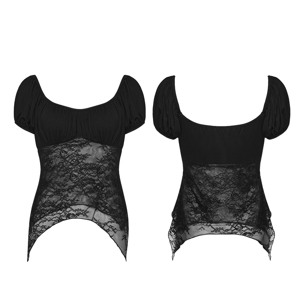 Women's Gothic Lace Handkerchief Hem Puff Top