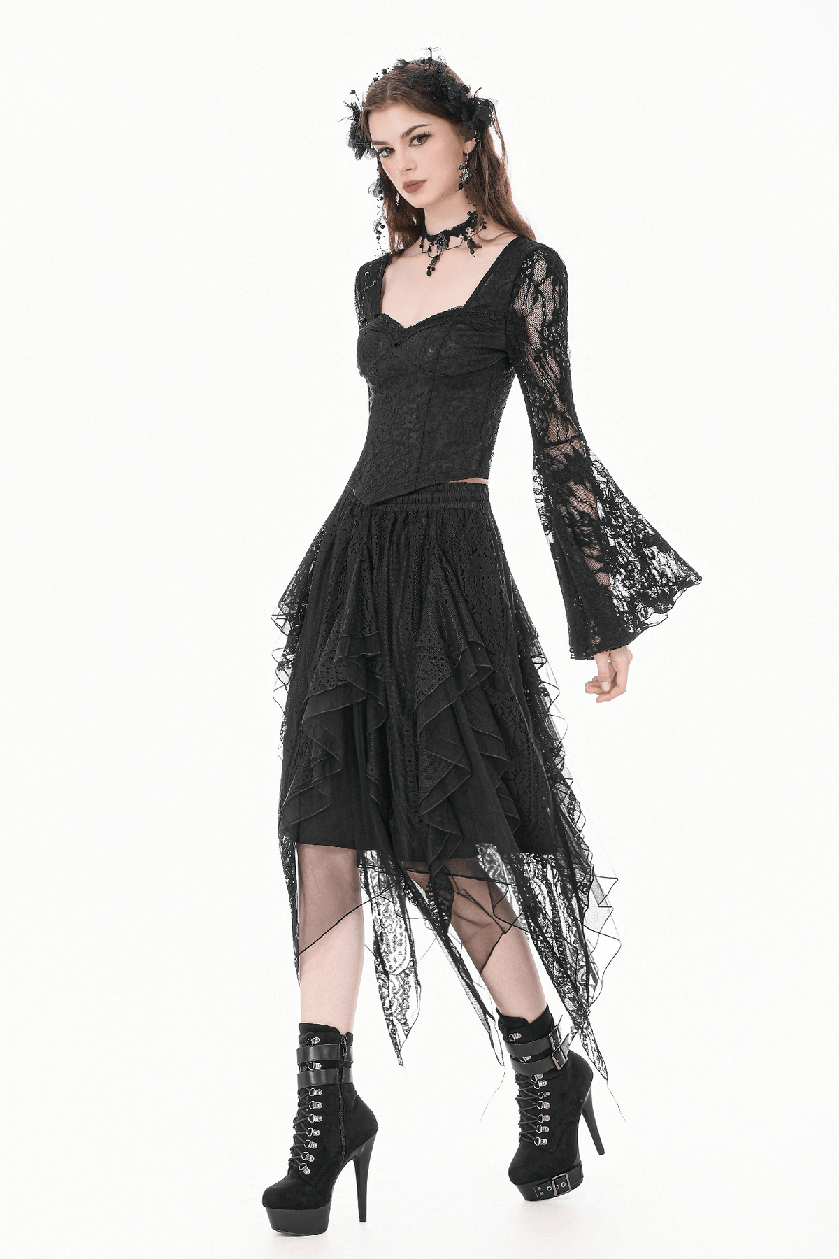 Women's Gothic Lace Handkerchief Skirt with Ruffles