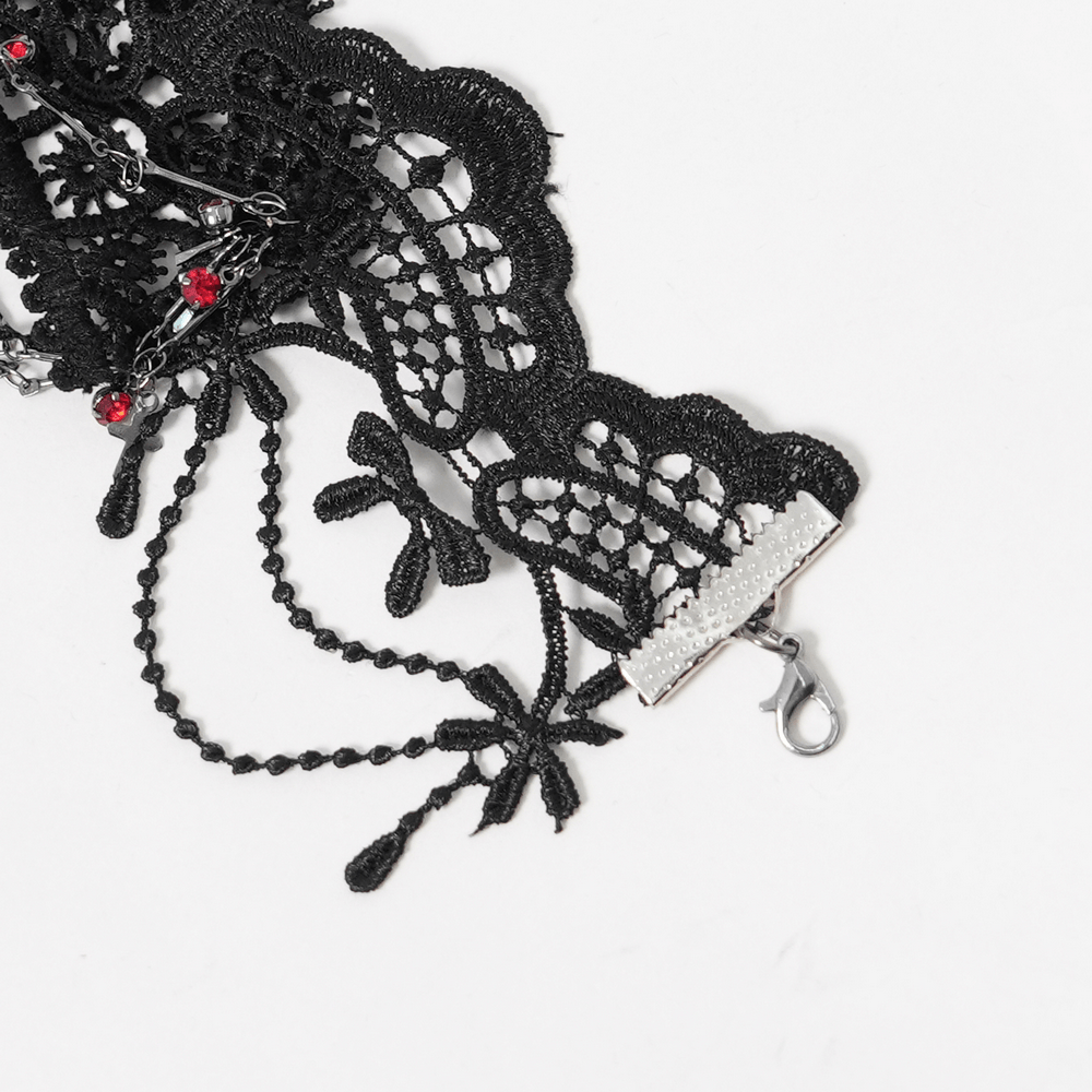 Women's Gothic Lace Red Gem Layered Choker Necklace