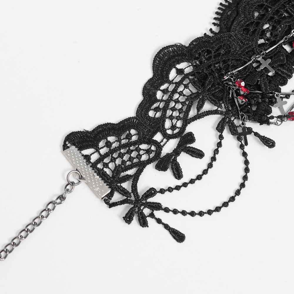 Women's Gothic Lace Red Gem Layered Choker Necklace
