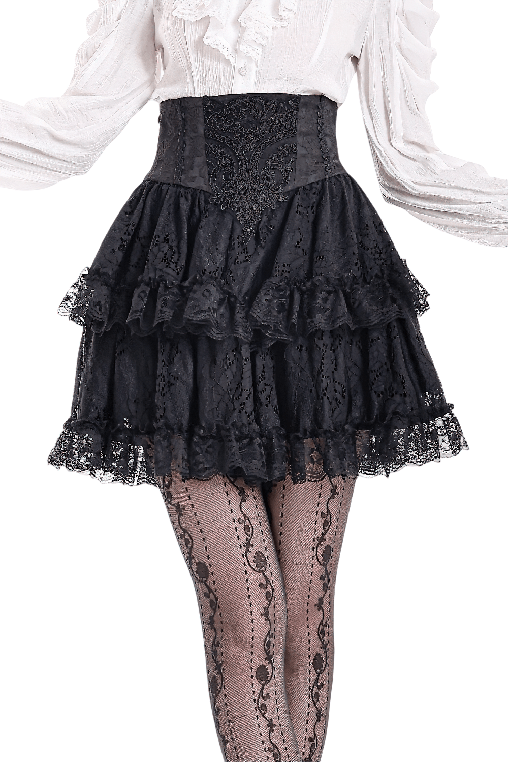 Women's Gothic Lace Ruffle High Waist Mini Skirt