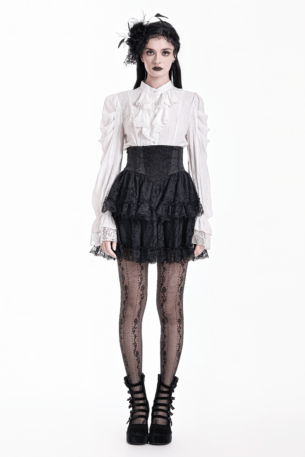 Women's Gothic Lace Ruffle High Waist Mini Skirt