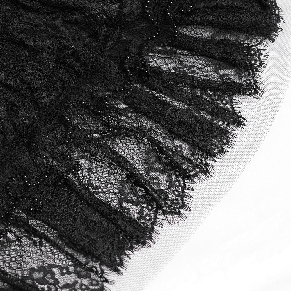 Women's Gothic Lace Ruffle Mini Skirt with Layered Trim