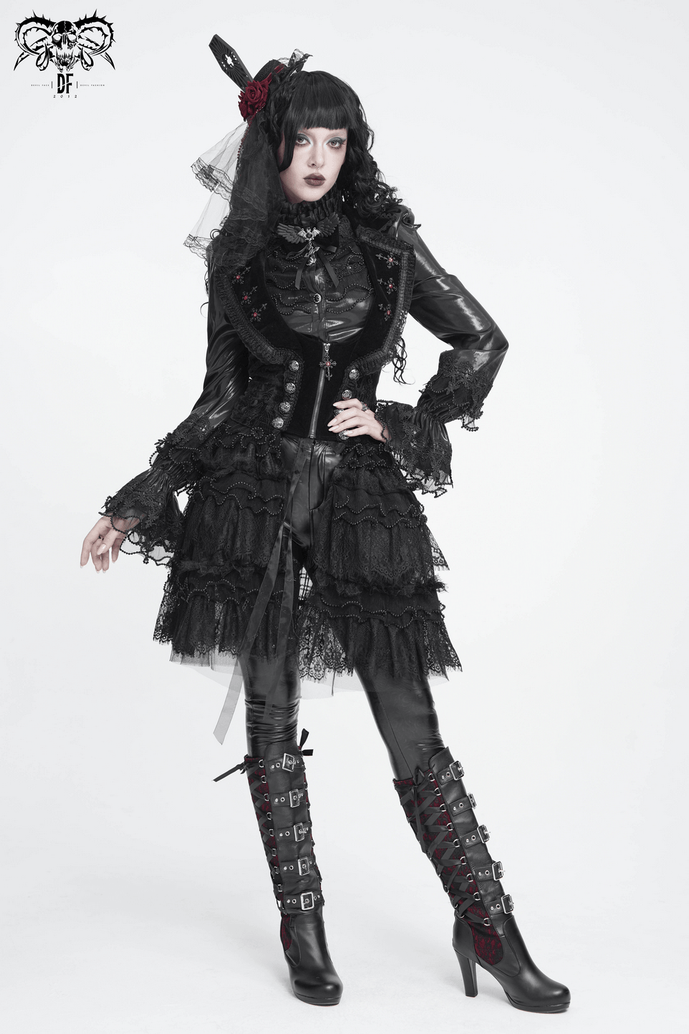 Women's Gothic Lace Ruffle Mini Skirt with Layered Trim