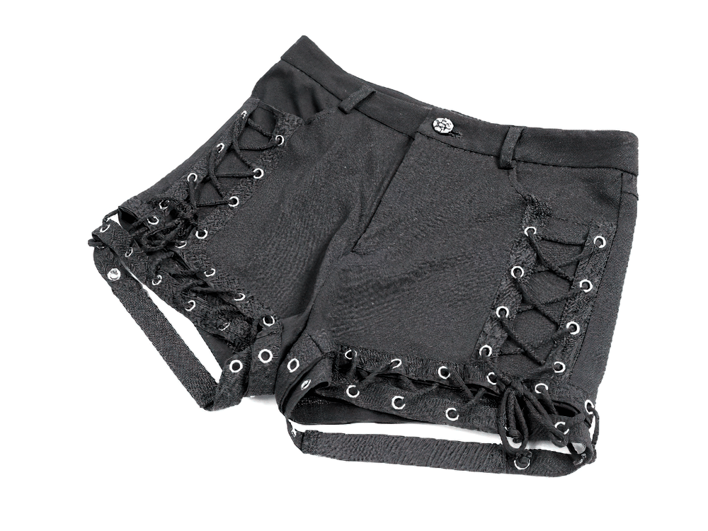 Women's Gothic Lace-Up Cutout High-Waist Shorts