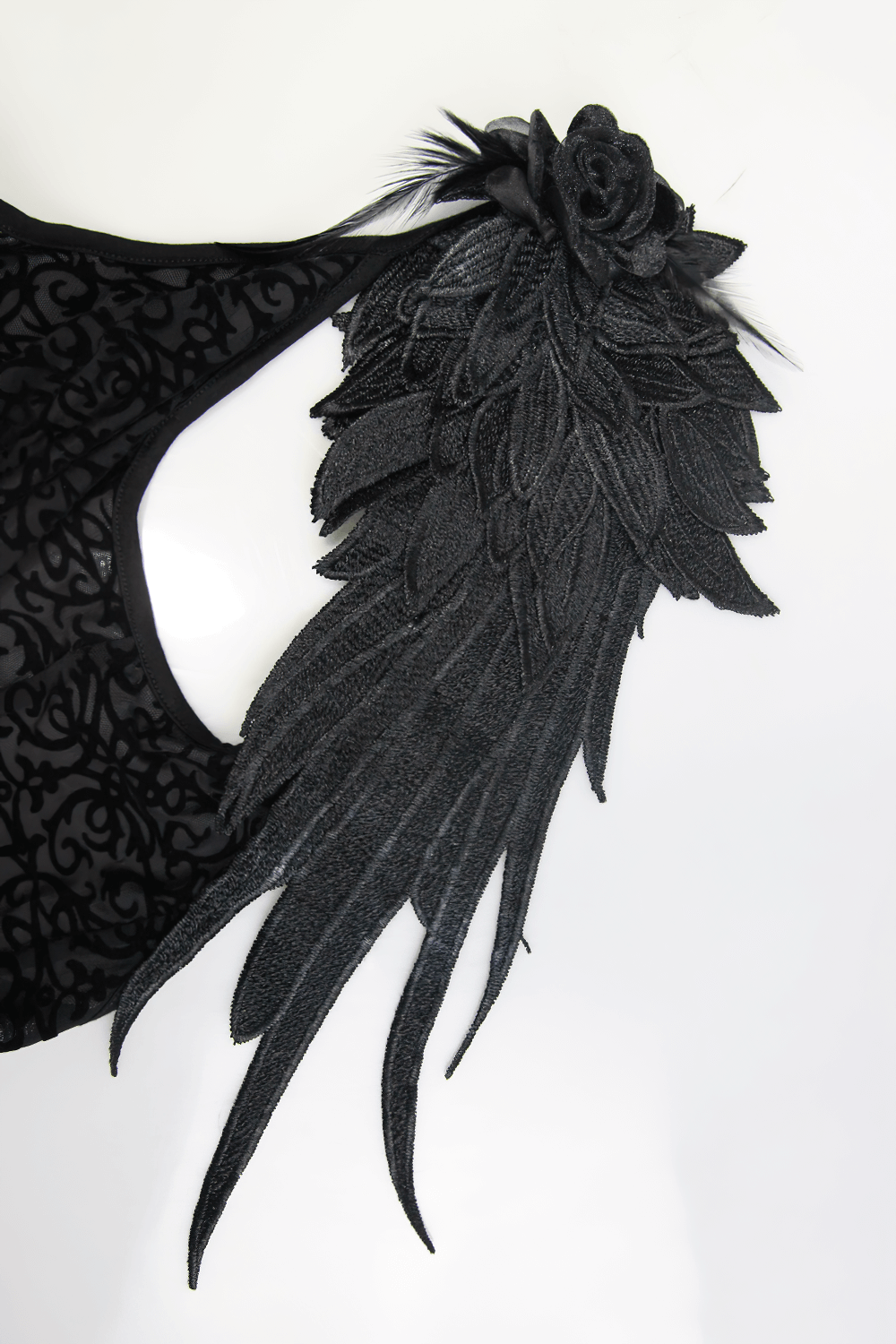 Women's Gothic Long Dress with transparent Bottom / Black Sexy Backless Dresses with Embroidery