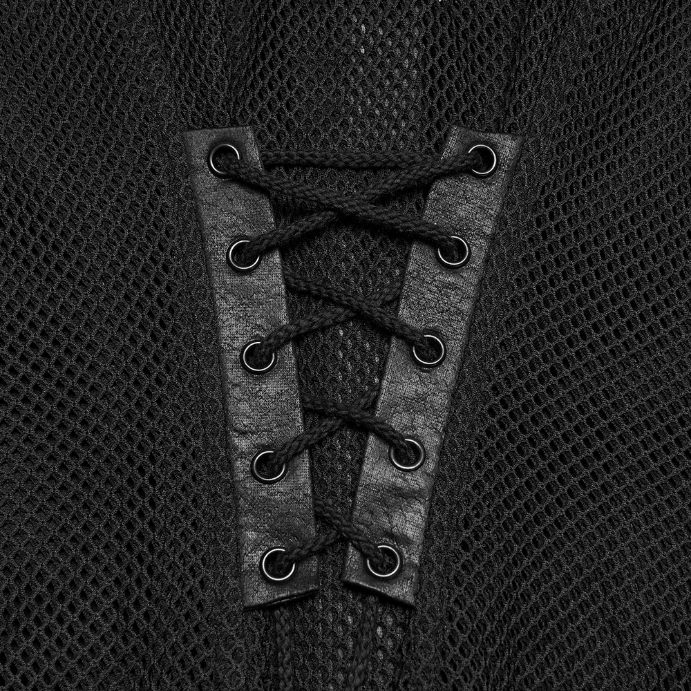 Women's Gothic Mesh Faux Leather Shirt With Lace-Up Back