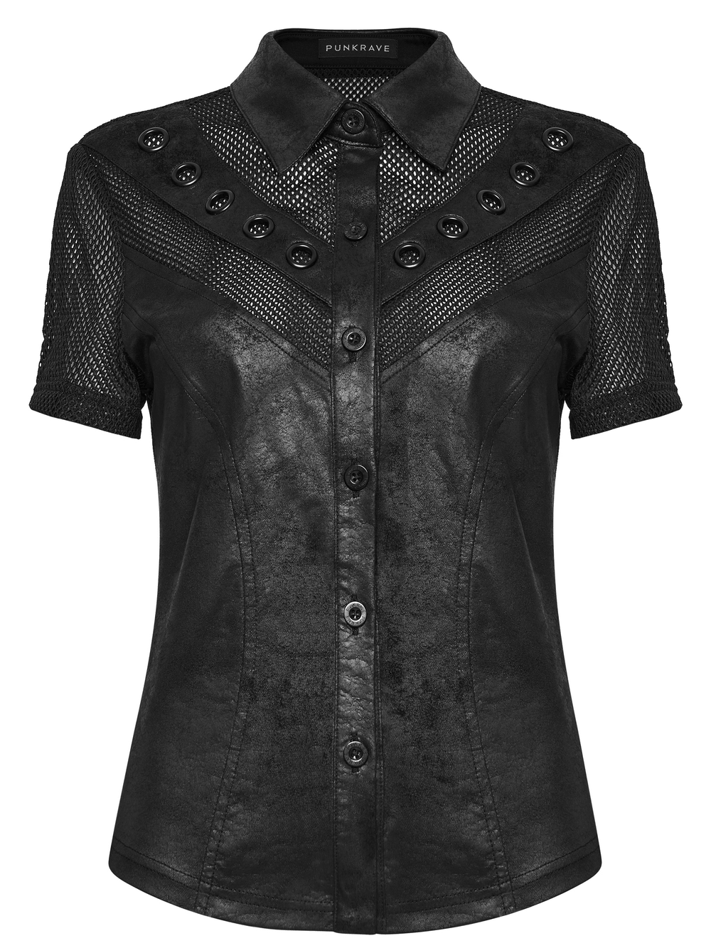 Women's Gothic Mesh Faux Leather Shirt With Lace-Up Back