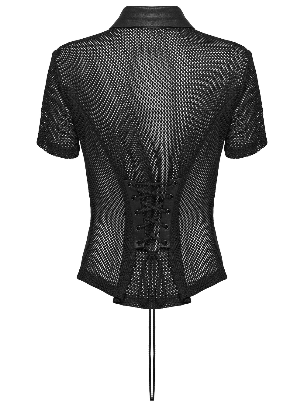 Women's Gothic Mesh Faux Leather Shirt With Lace-Up Back