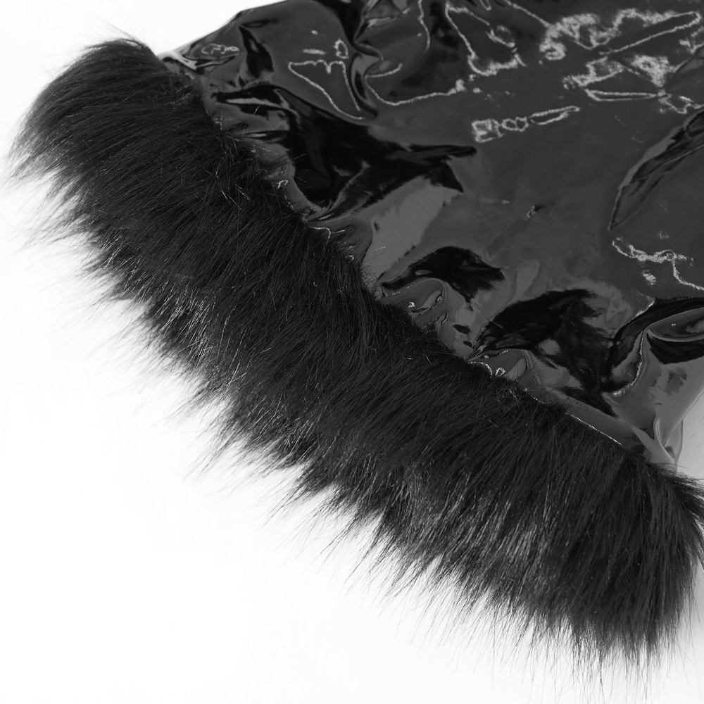 Women's Gothic Patent Hooded Jacket with Faux Fur
