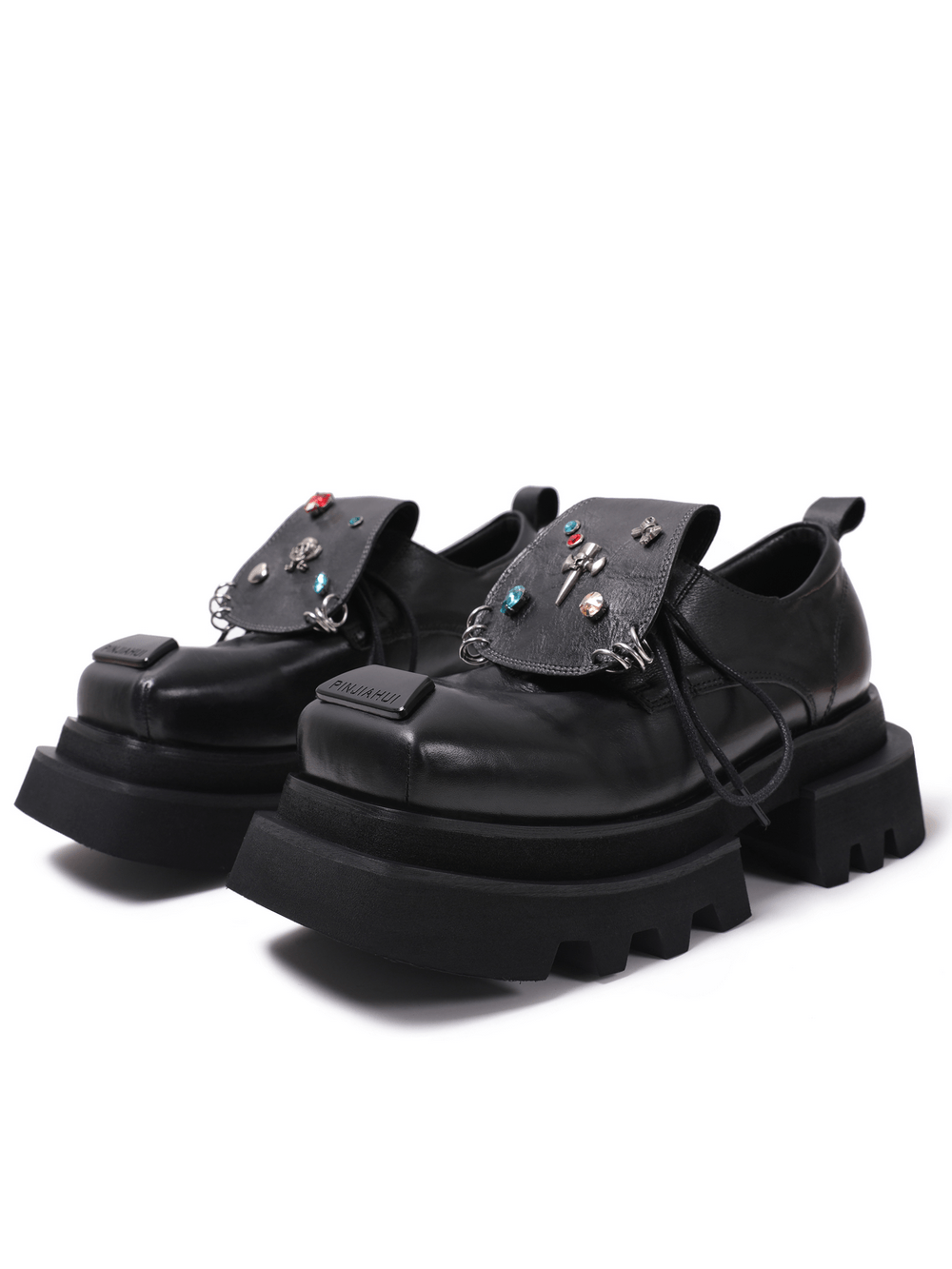 Women's Gothic Platform Loafers with Jeweled Flaps