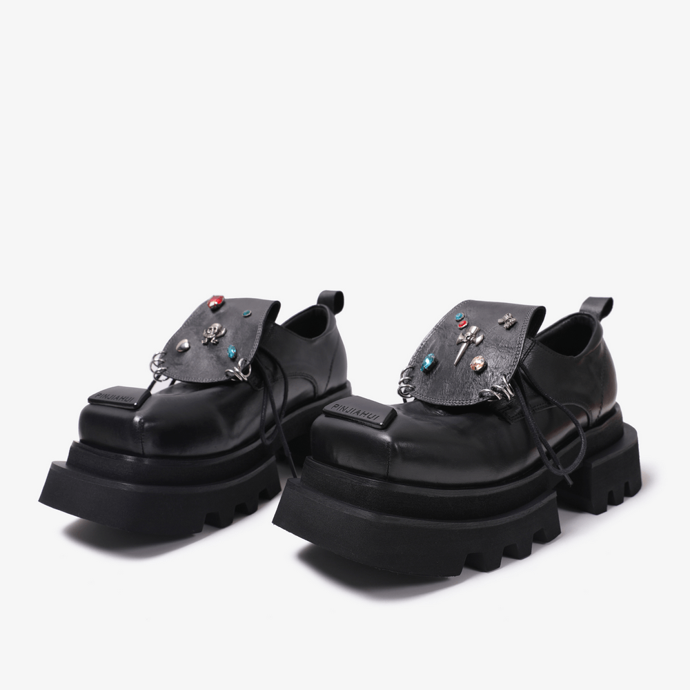 Women's Gothic Platform Loafers with Jeweled Flaps