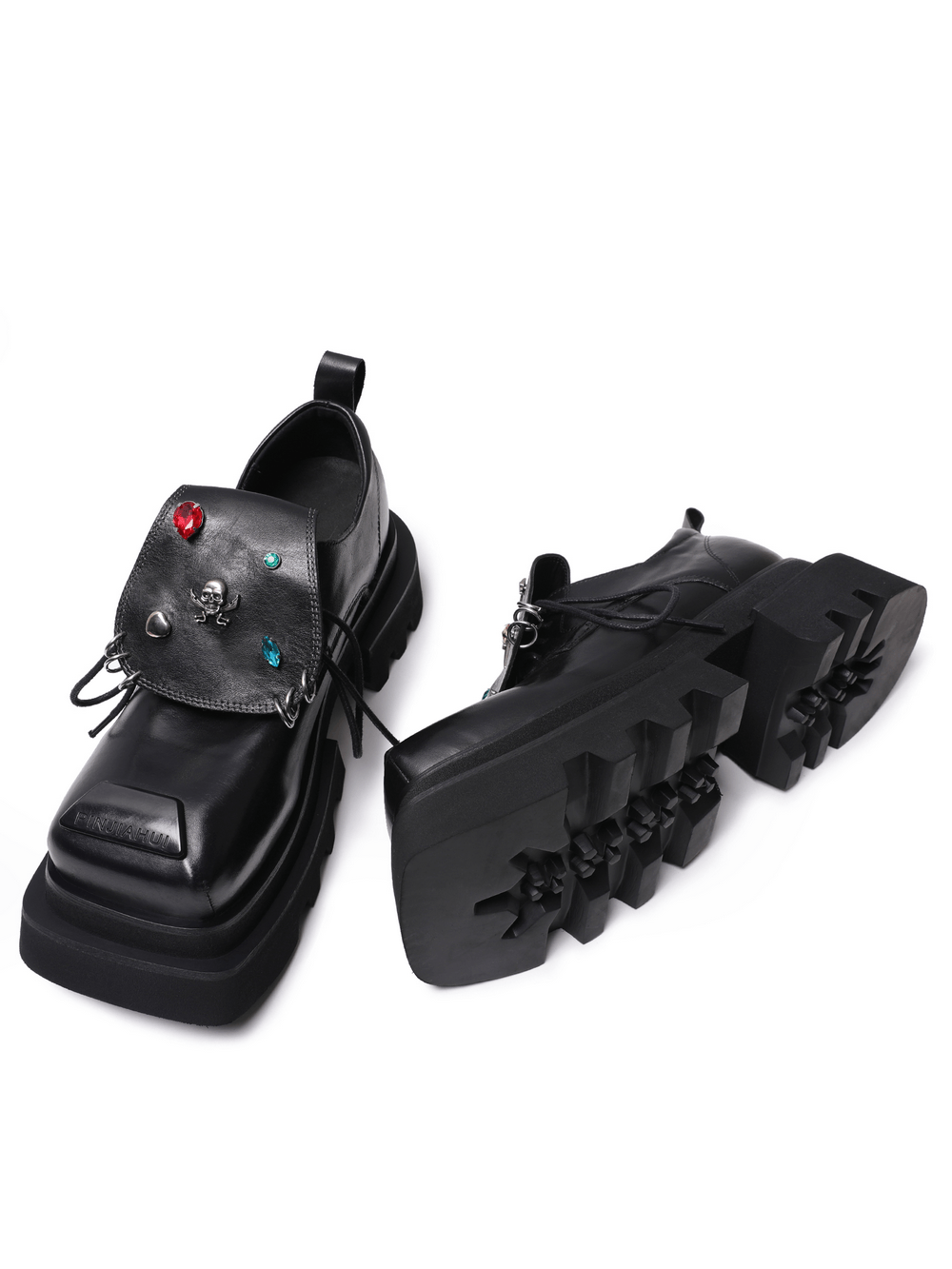 Women's Gothic Platform Loafers with Jeweled Flaps