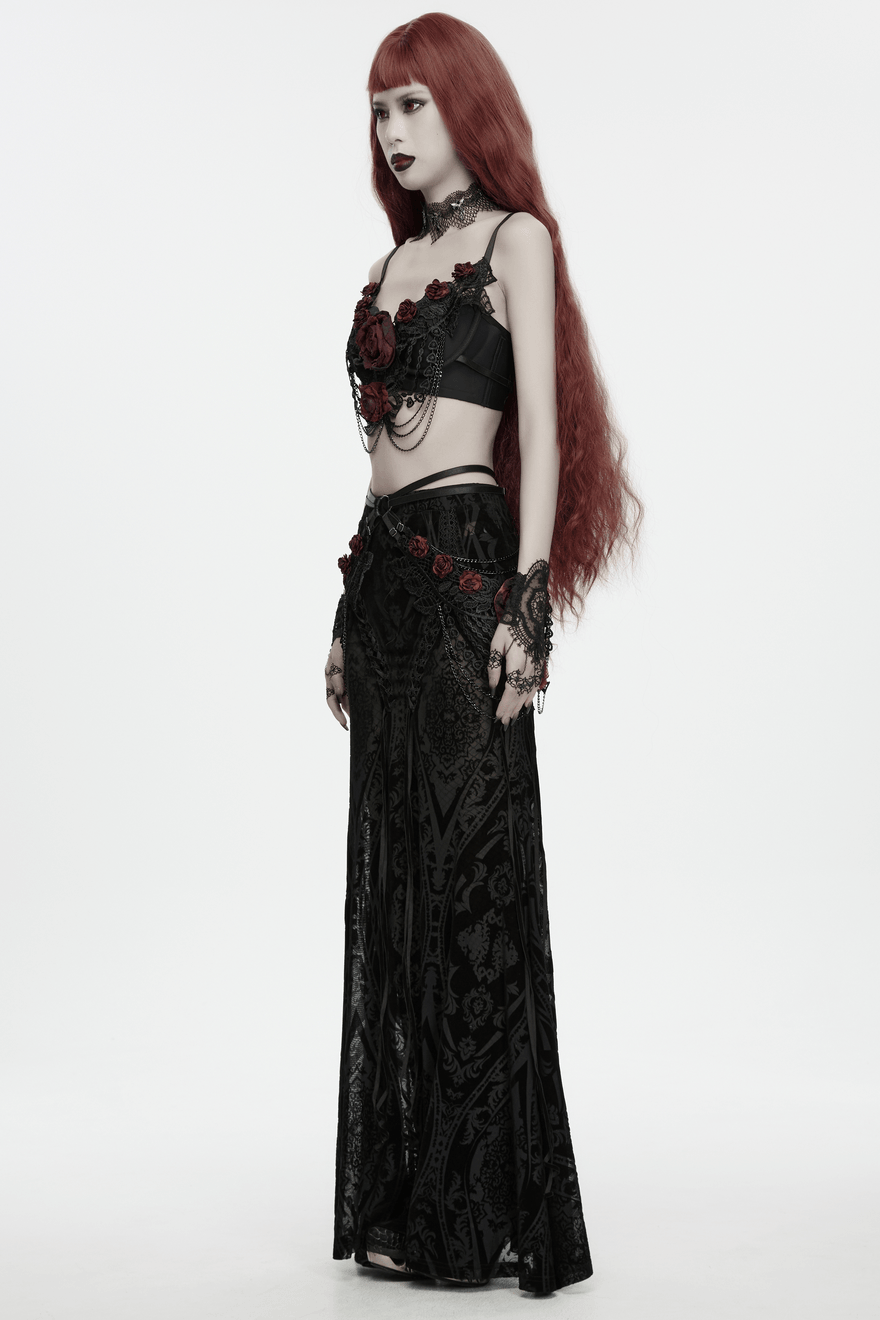 Women's Gothic Rose Lace Bralette with Chain Drapes