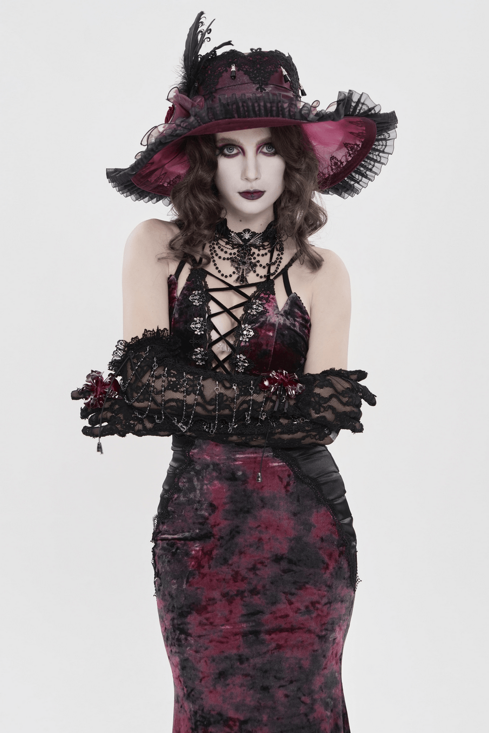 Women's Gothic Tie Dye Lace Up Mermaid Maxi Dress