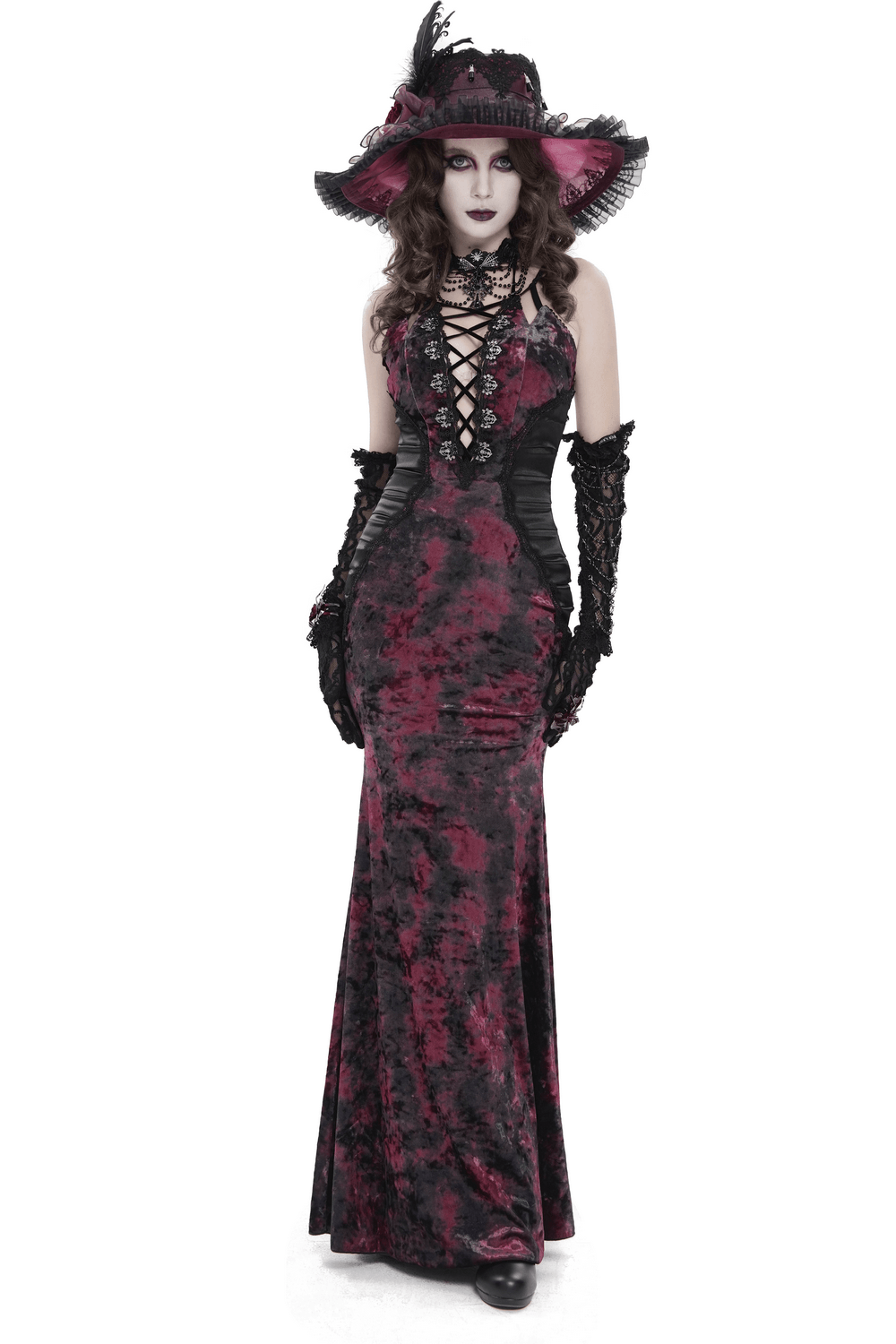 Women's Gothic Tie Dye Lace Up Mermaid Maxi Dress