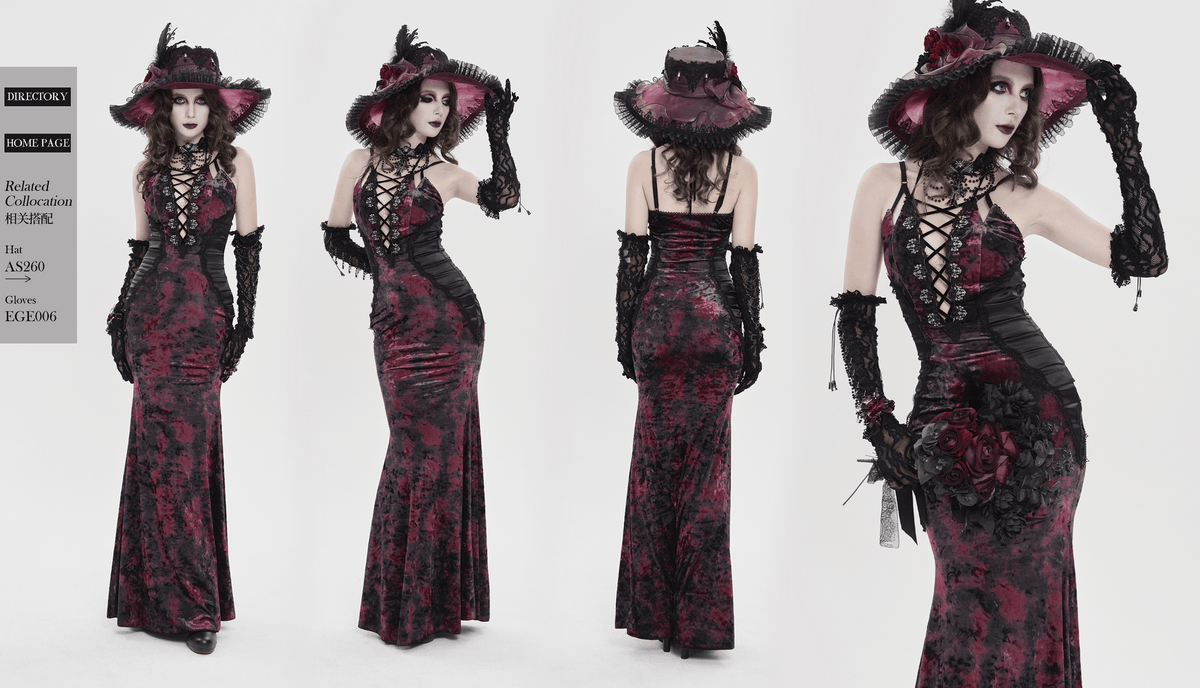 Women's Gothic Tie Dye Lace Up Mermaid Maxi Dress