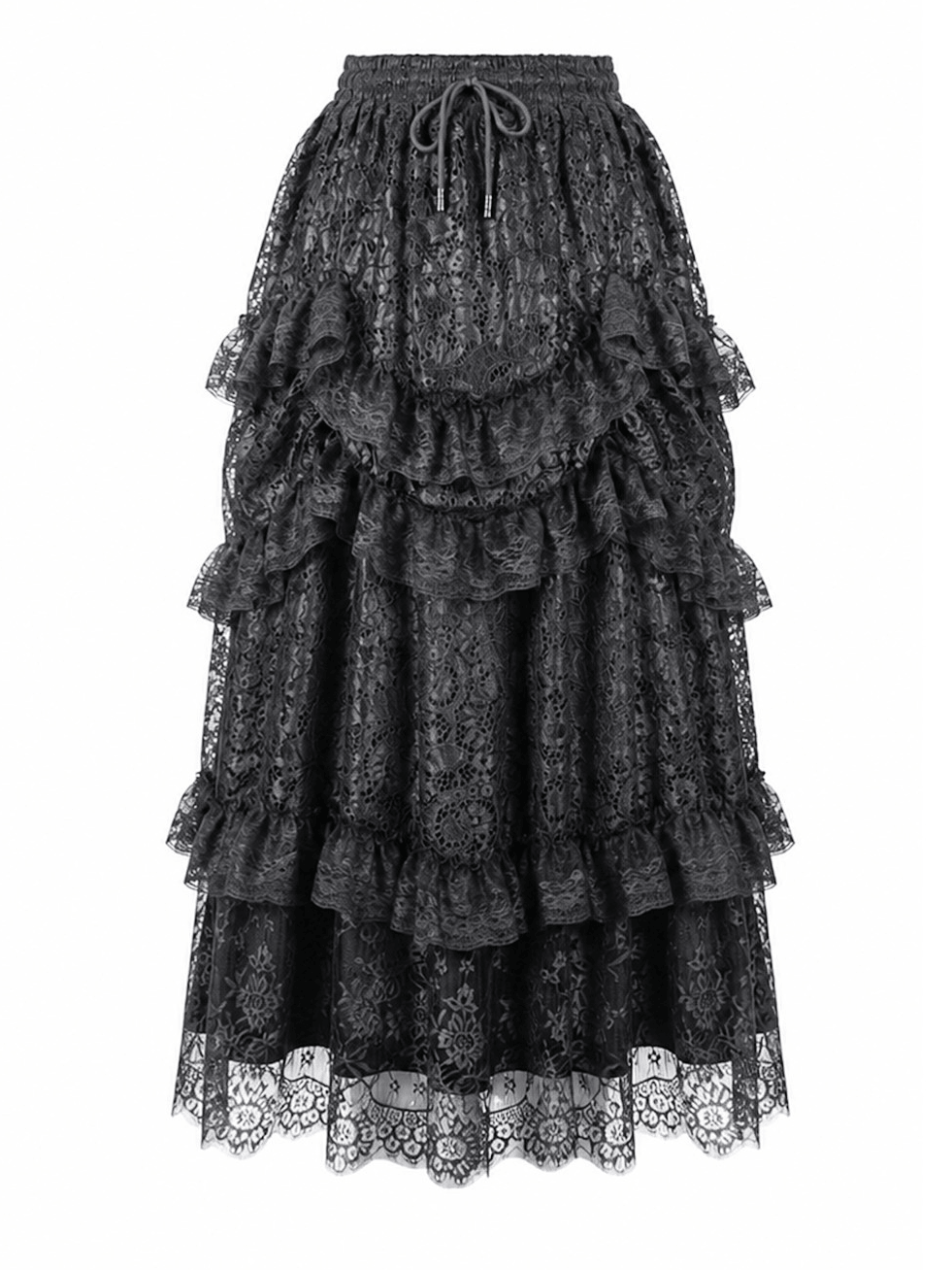 Women's Gothic Tiered Lace Maxi Skirt with Ruffles