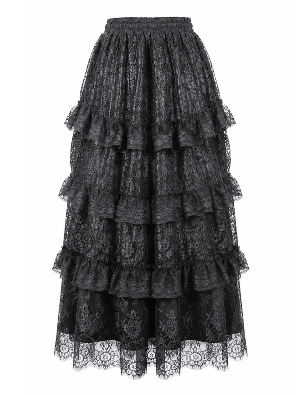 Women's Gothic Tiered Lace Maxi Skirt with Ruffles