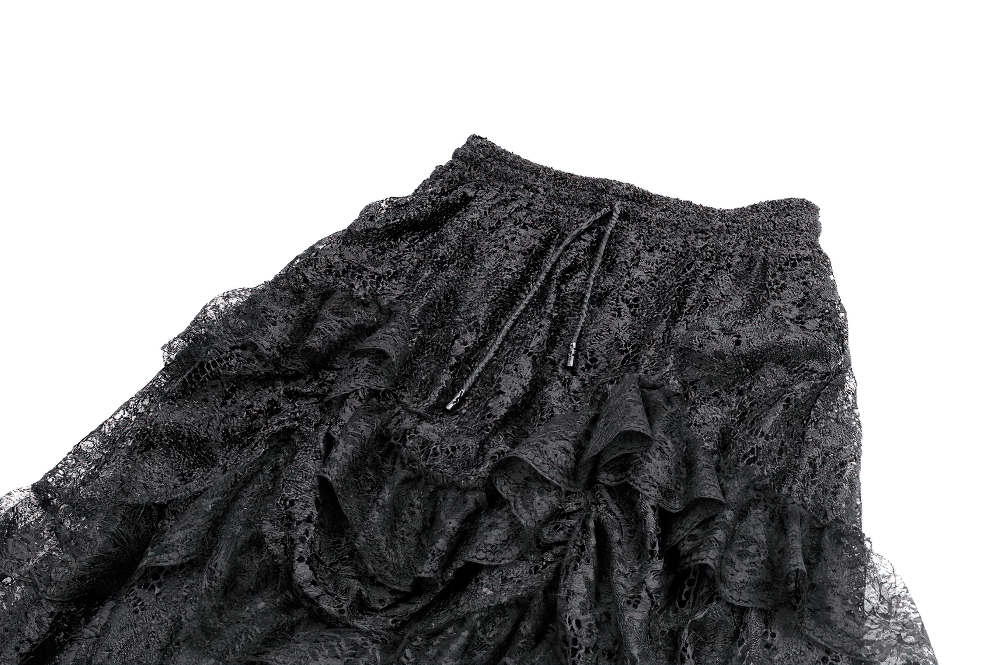 Women's Gothic Tiered Lace Maxi Skirt with Ruffles