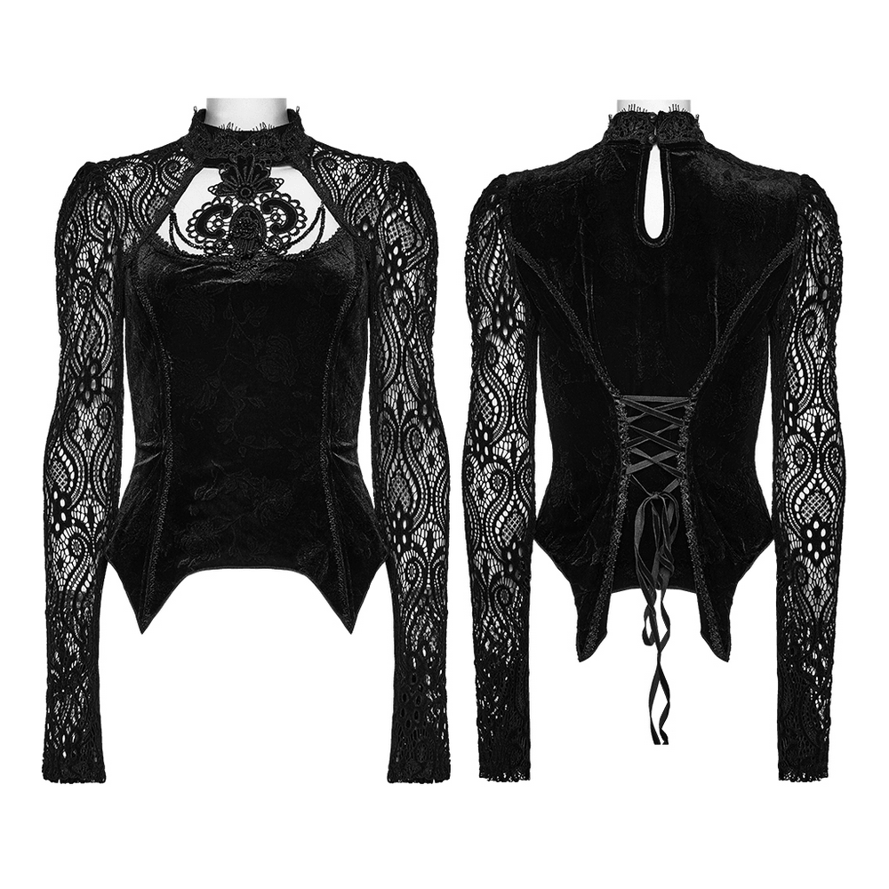 Women's Gothic Velvet Lace Top with Flared Sleeves