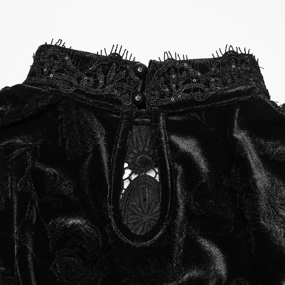 Women's Gothic Velvet Lace Top with Flared Sleeves