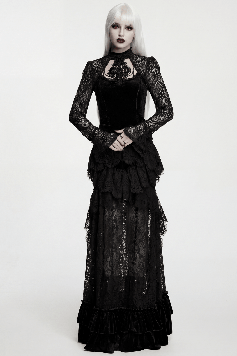 Women's Gothic Velvet Lace Top with Flared Sleeves
