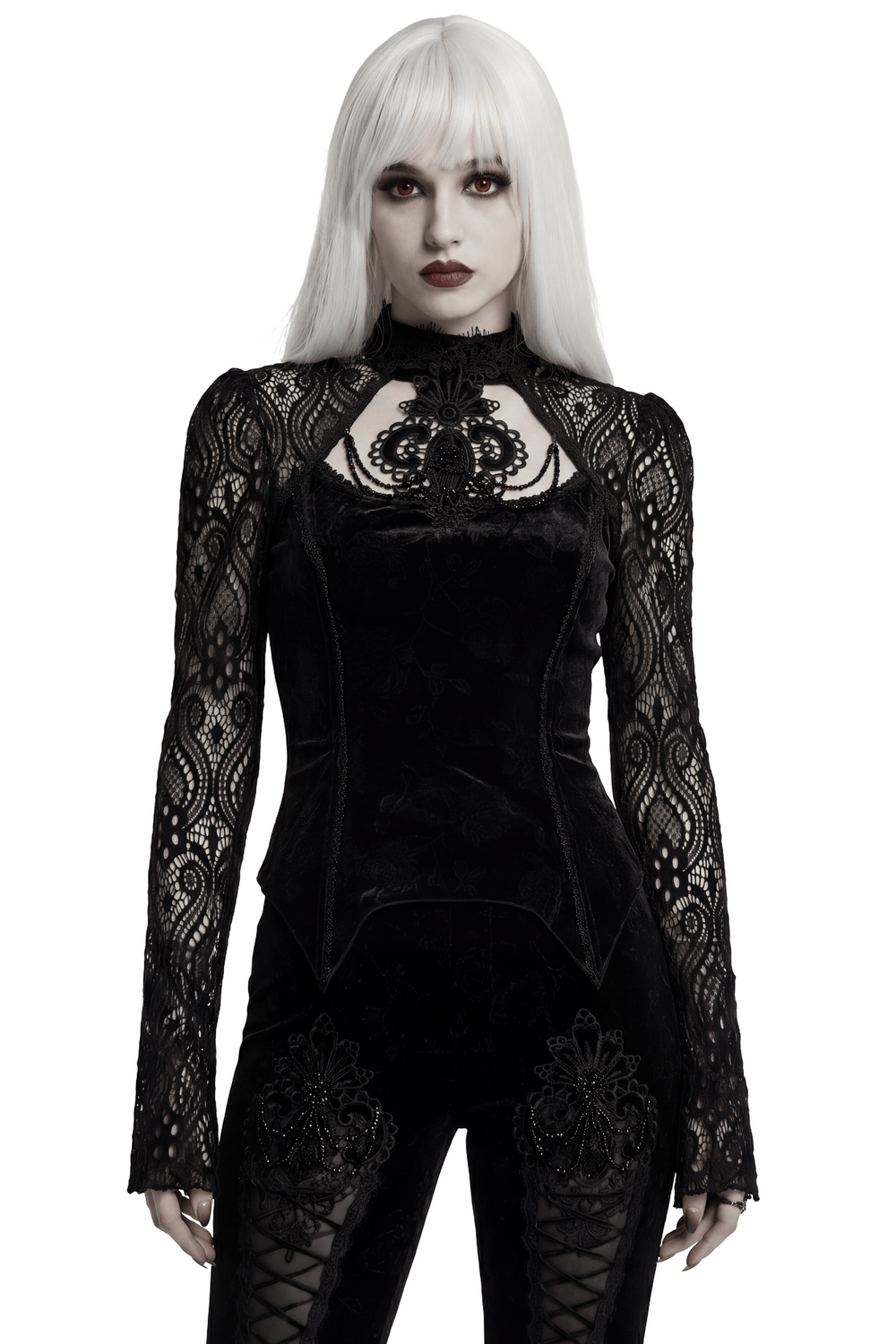Women's Gothic Velvet Lace Top with Flared Sleeves