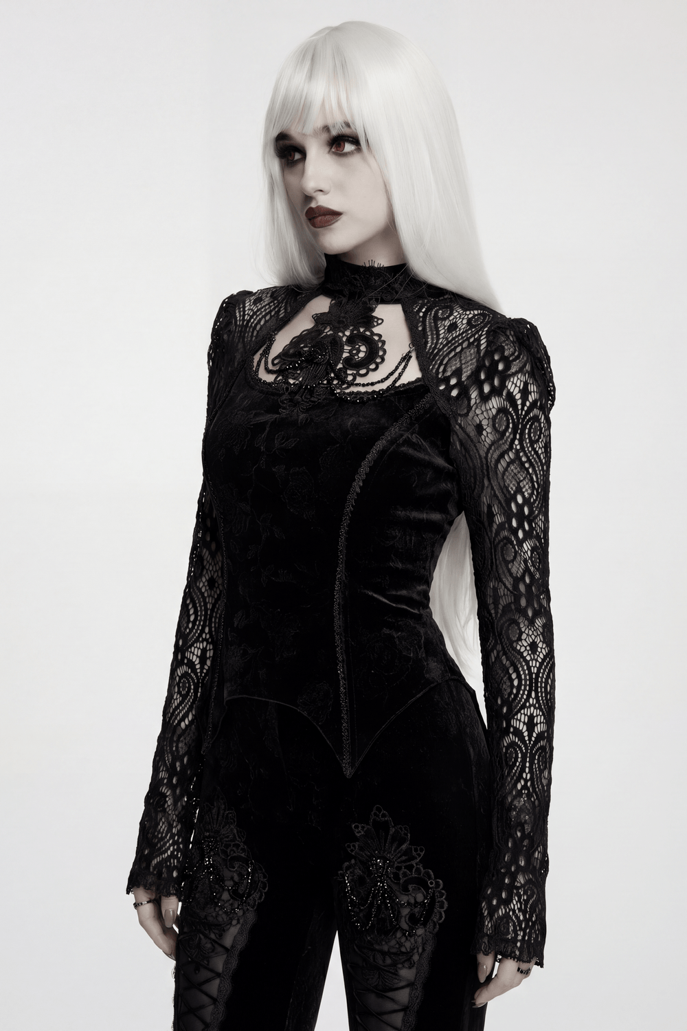 Women's Gothic Velvet Lace Top with Flared Sleeves