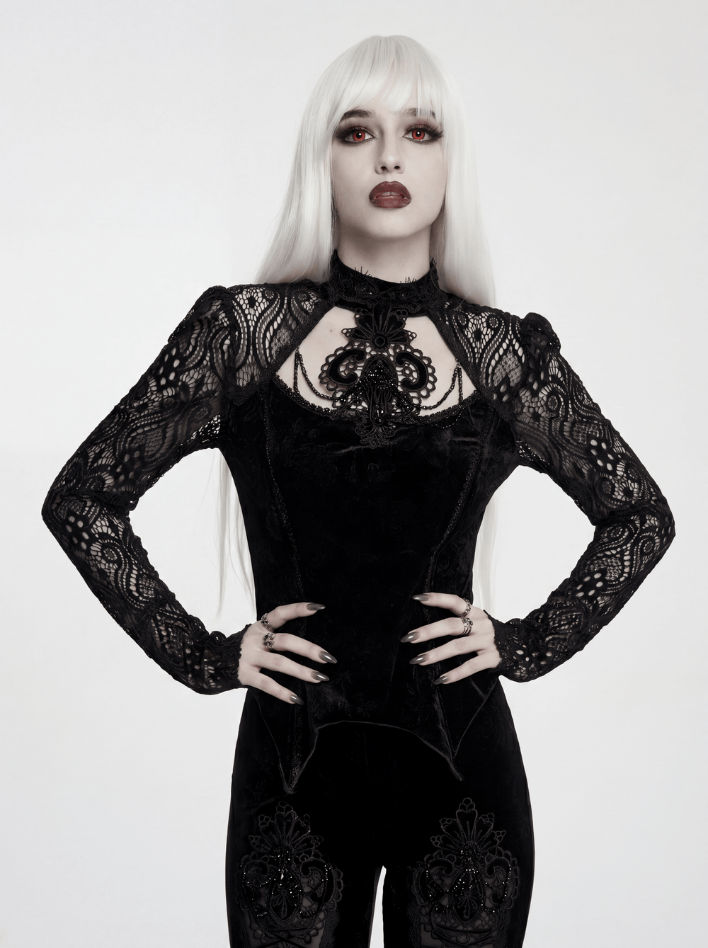 Women's Gothic Velvet Lace Top with Flared Sleeves