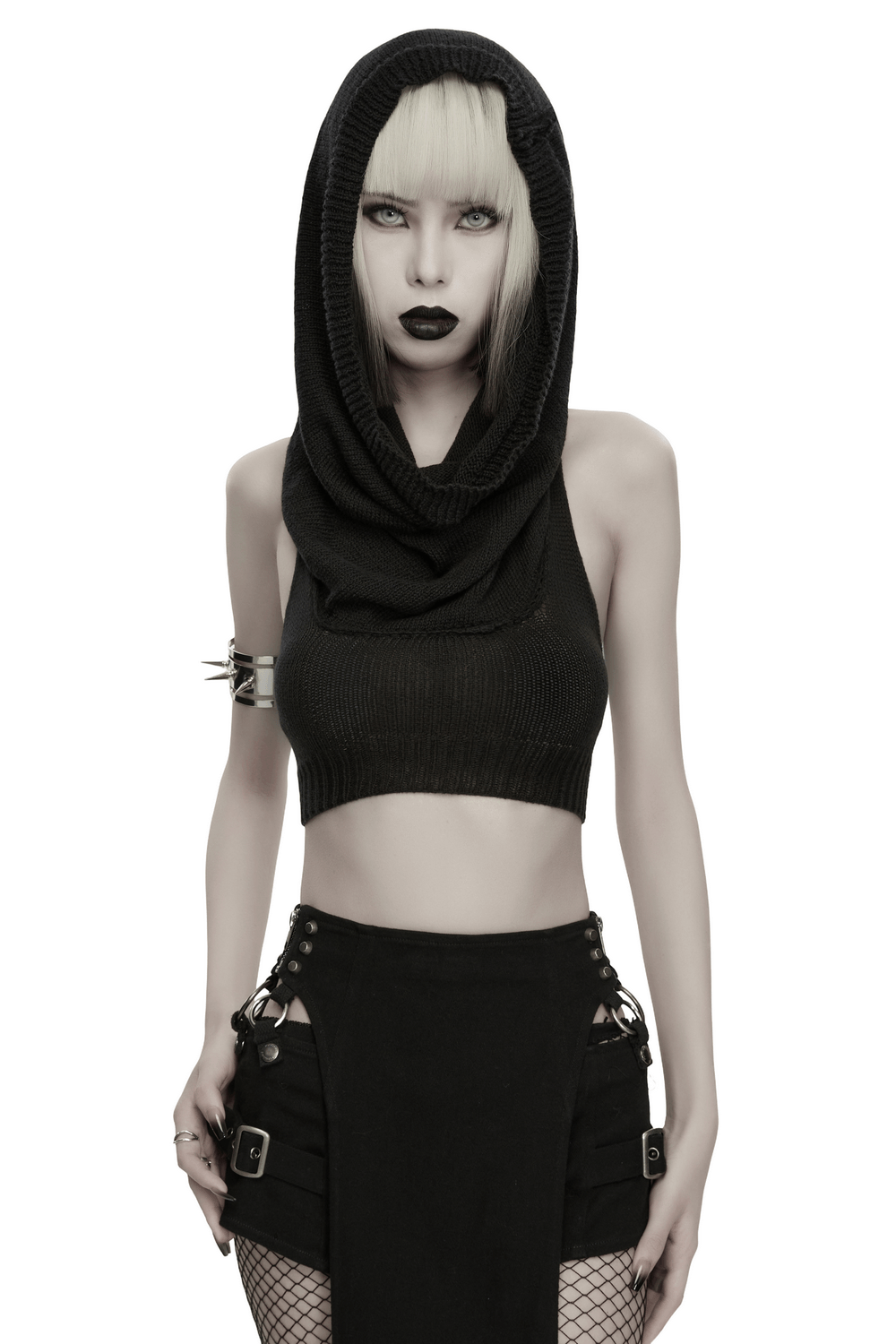 Women's Gothic Wasteland Hooded Knit Crop Top