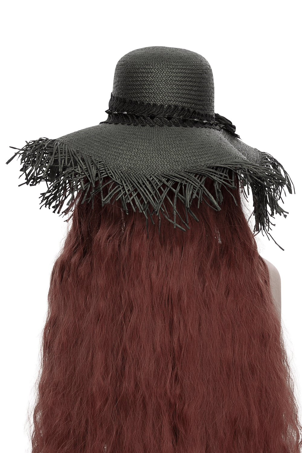 Women's Gothic Wide Brim Straw Hat with Frayed Fringe