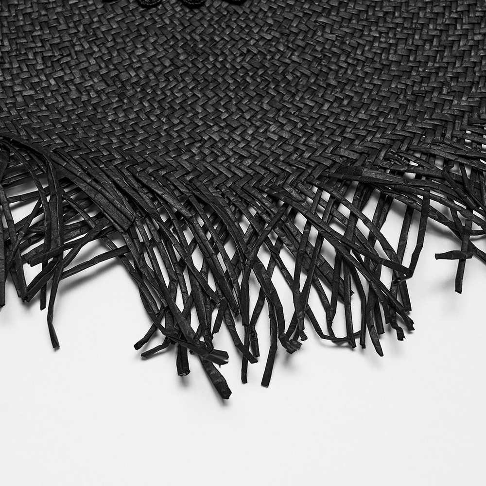 Women's Gothic Wide Brim Straw Hat with Frayed Fringe