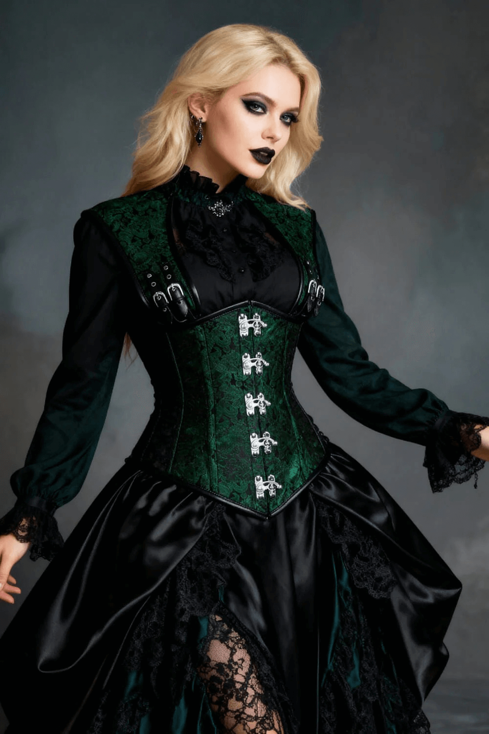 Women's Green Steampunk Underbust Corset With Straps