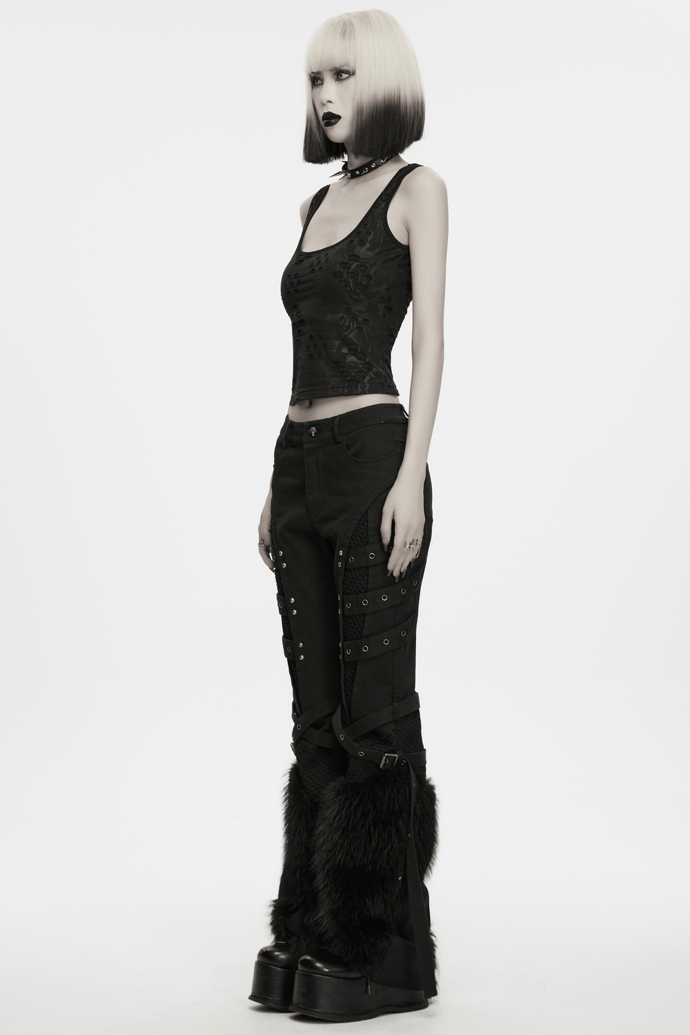 Women's Grunge Distressed Square Neck Crop Tank Top