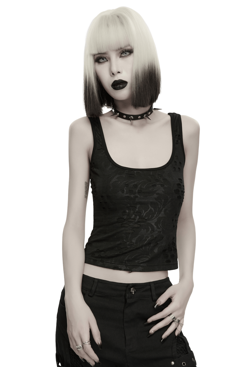 Women's Grunge Distressed Square Neck Crop Tank Top