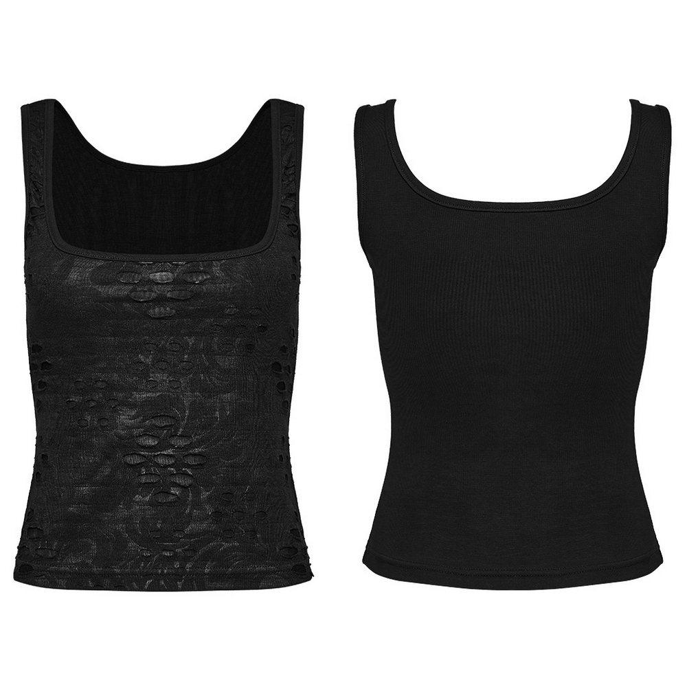 Women's Grunge Distressed Square Neck Crop Tank Top