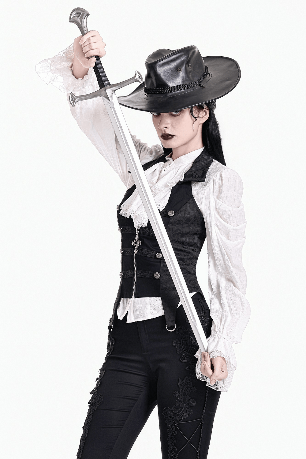 Women's Halter Waistcoat with Zip and Metal Buttons