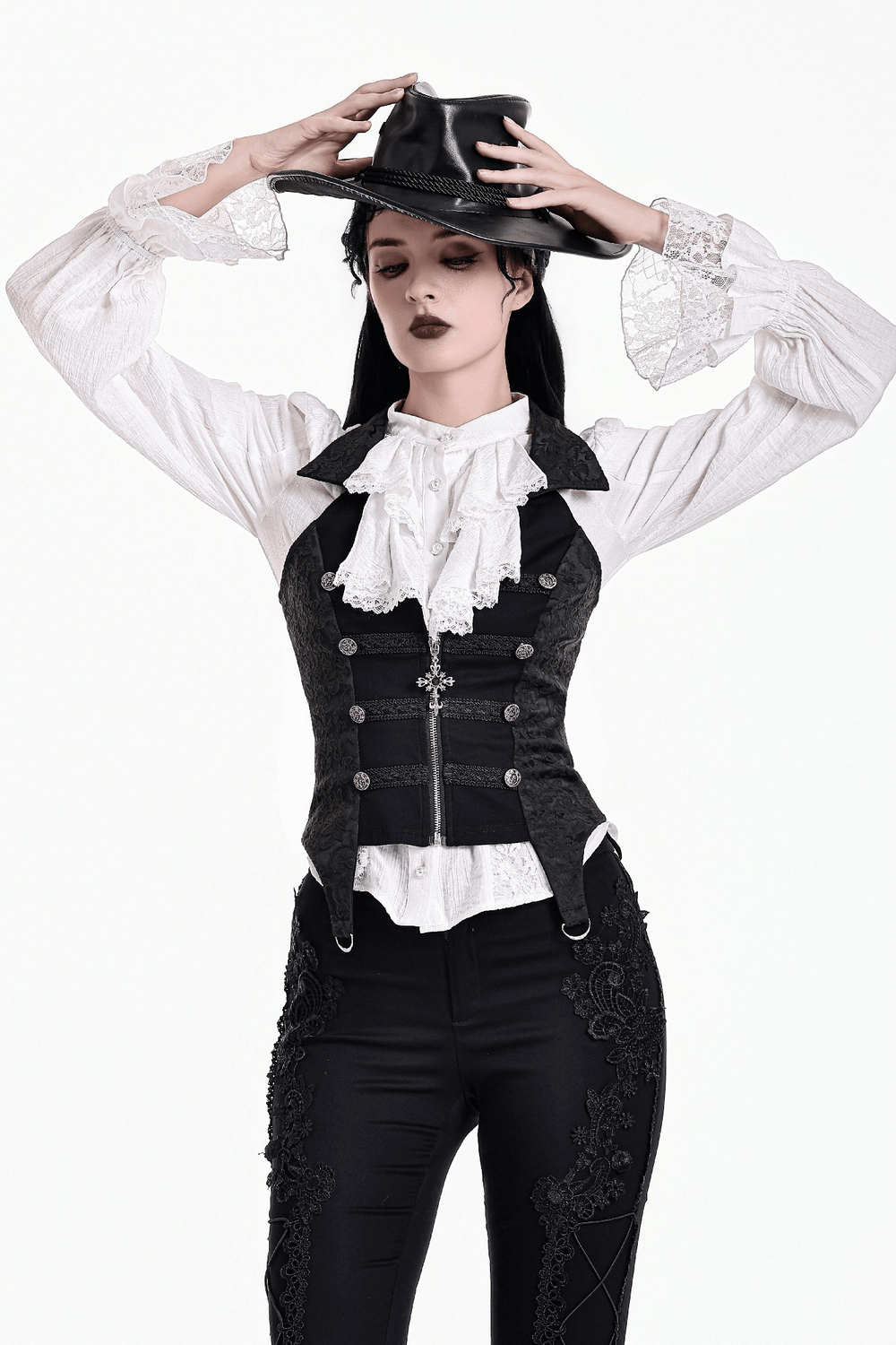 Women's Halter Waistcoat with Zip and Metal Buttons