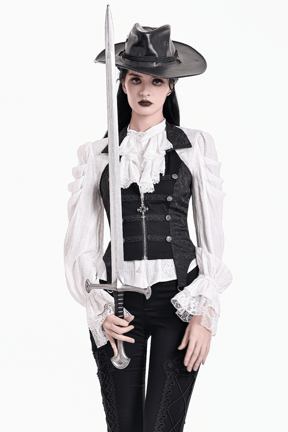 Women's Halter Waistcoat with Zip and Metal Buttons