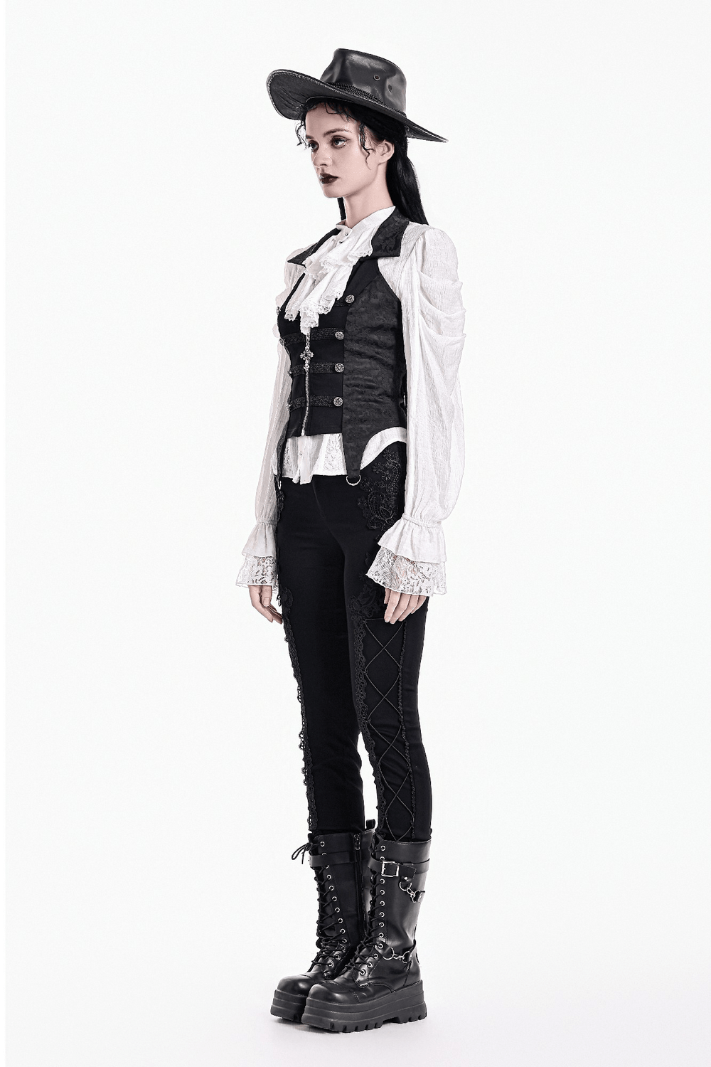 Women's Halter Waistcoat with Zip and Metal Buttons