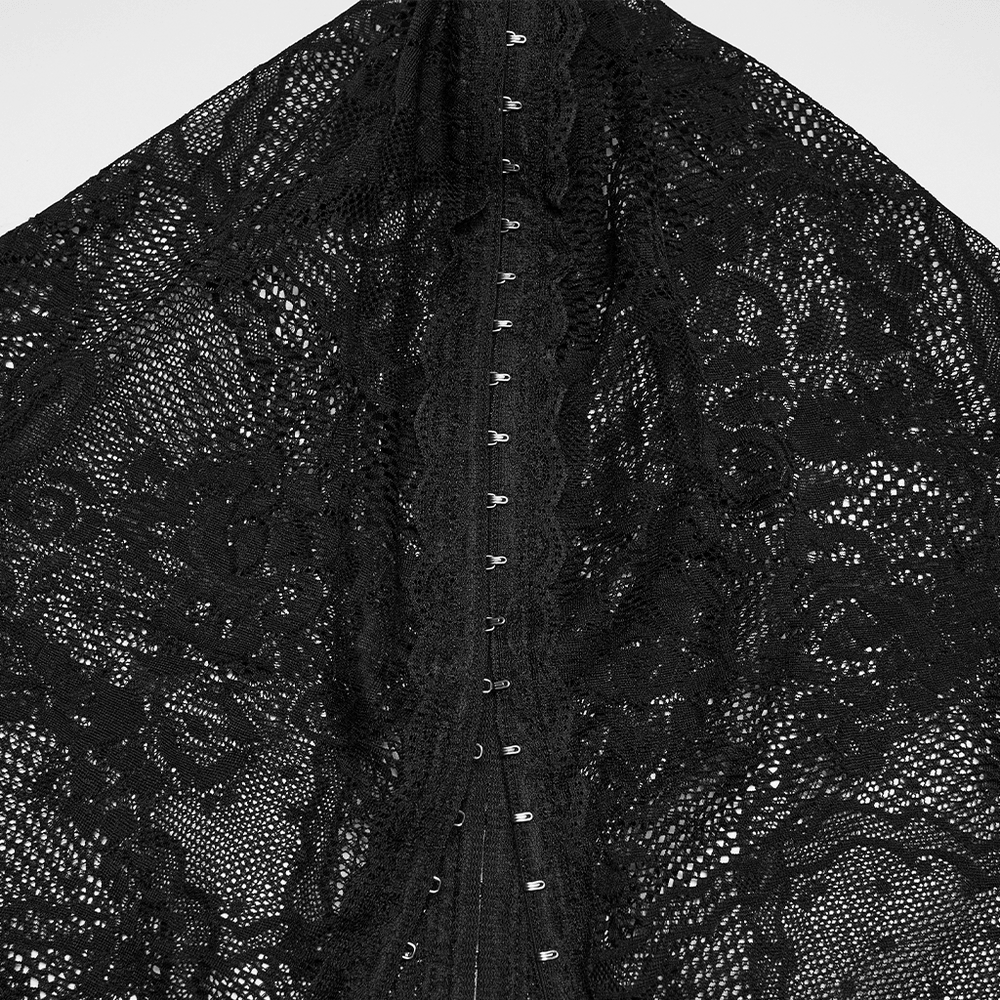 Women's Hooded Gothic Ruched Lace Evening Dress