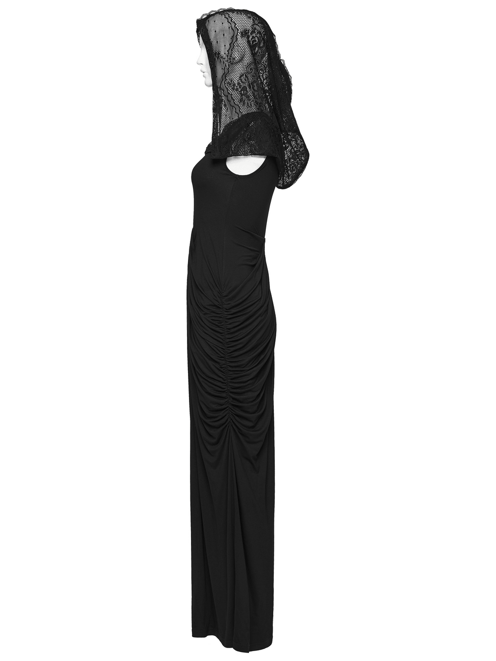 Women's Hooded Gothic Ruched Lace Evening Dress